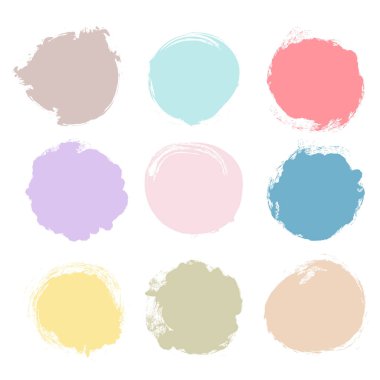 Renkli grunge daireler kümesi. Sanatsal tasarım öğeleri. Boş çok renkli arka planlar, metin veya teklif için çerçeveler.