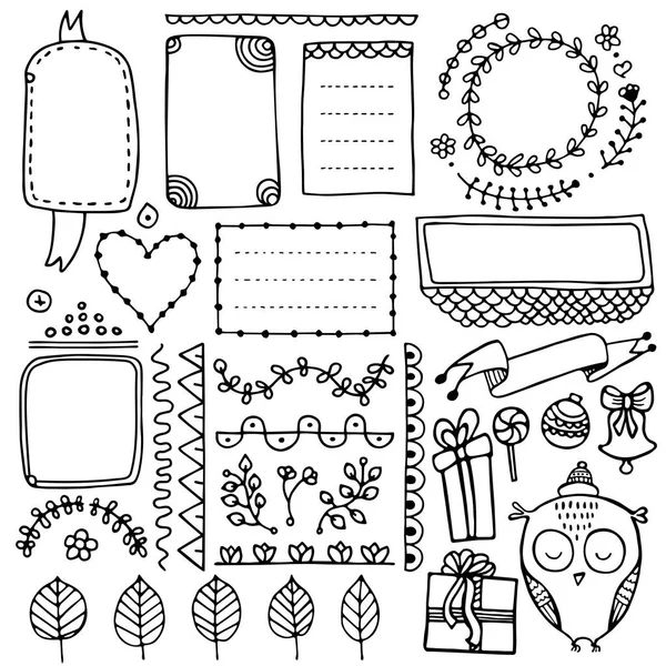 Bullet Journal Hand Drawn Vector Elements Notebook Diary Planner Set — Stock Vector