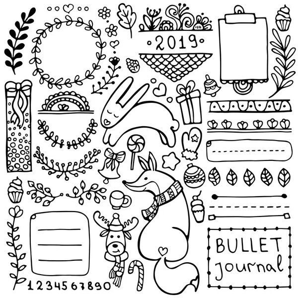 Bullet Journal Elementi Vettoriali Disegnati Mano Notebook Diario Pianificatore Set — Vettoriale Stock