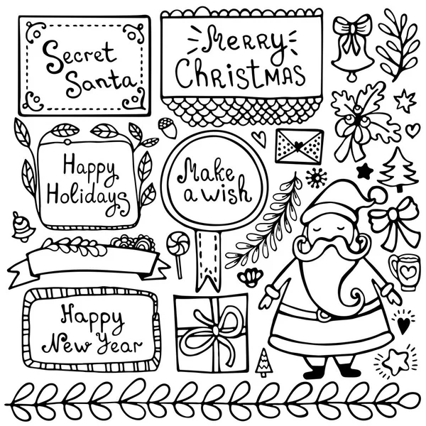 Set Cute Hand Drawn Christmas New Year Winters Elements Isolated — Stock Vector