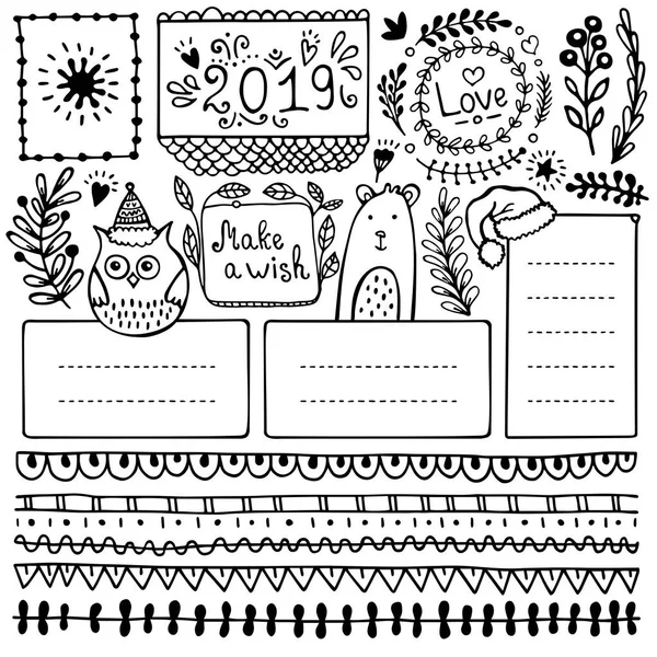 Bullet Journal Hand Drawn Vector Elements Notebook Diary Planner Set — Stock Vector