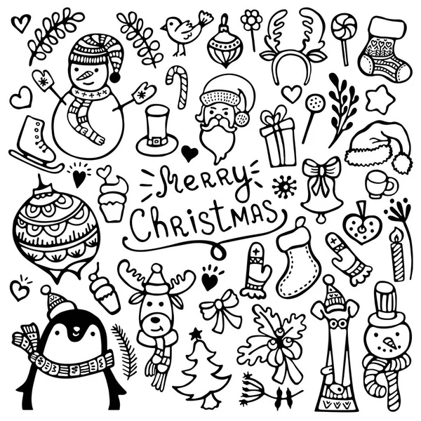 Ensemble Mignon Noël Dessiné Main Nouvel Hivers Éléments Isolés Sur — Image vectorielle