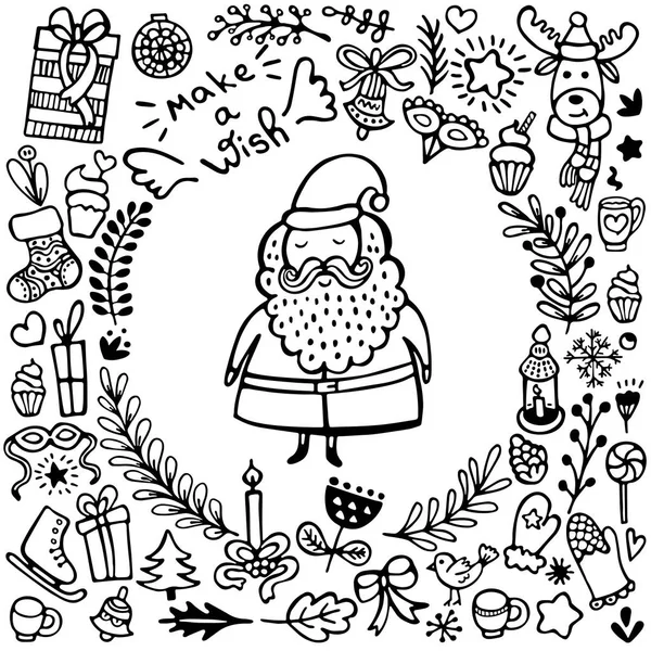 Conjunto Lindos Elementos Navidad Año Nuevo Inviernos Dibujados Mano Aislados — Vector de stock