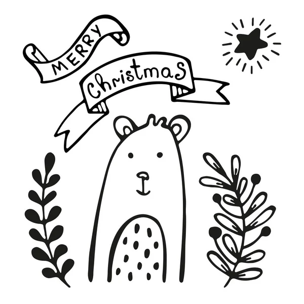 Tarjeta Felicitación Navidad Con Oso Diseño Impresión Para Invitaciones Carteles — Vector de stock