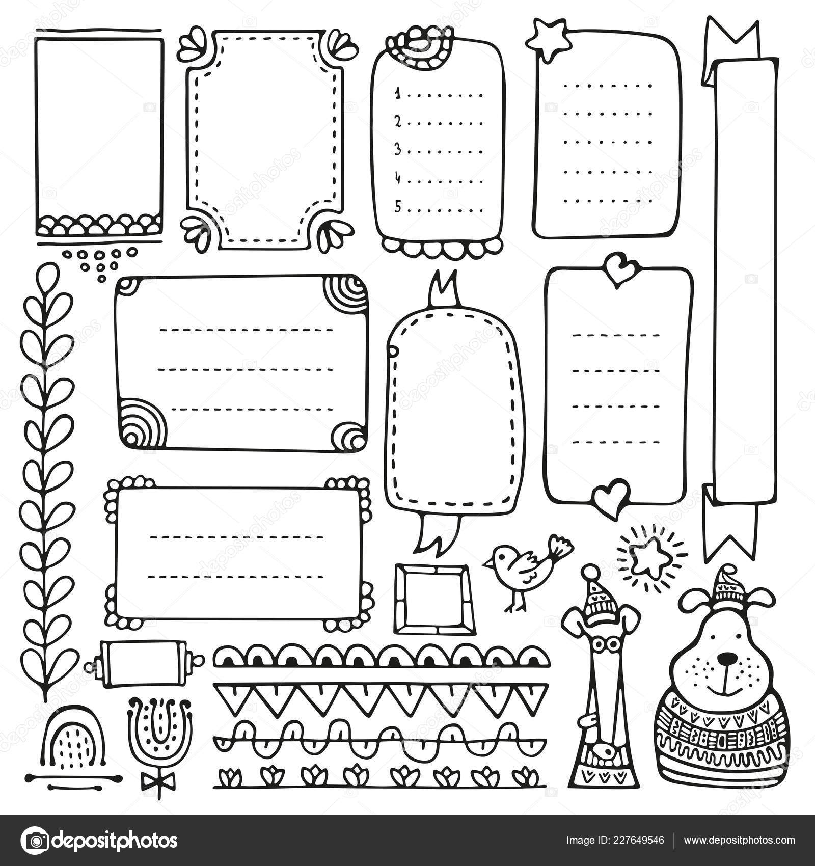 Bullet Journal Hand Drawn Vector Elements Notebook Diary Planner Doodle