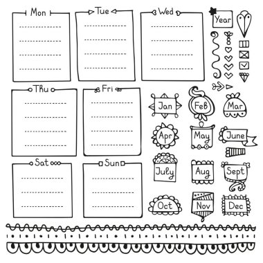 Kurşun günlük el vektör öğeleri için defter, günlüğü ve planlayıcısı çekilmiş. Beyaz arka plan üzerinde izole doodle kare. 