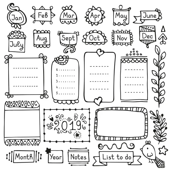 Bullet Journal Éléments Vectoriels Dessinés Main Pour Ordinateur Portable Journal — Image vectorielle