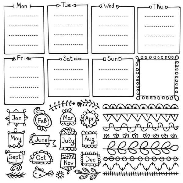 Opsommingsteken Dagboek Hand Getekend Vectorelementen Voor Notebook Agenda Planner Doodle — Stockvector