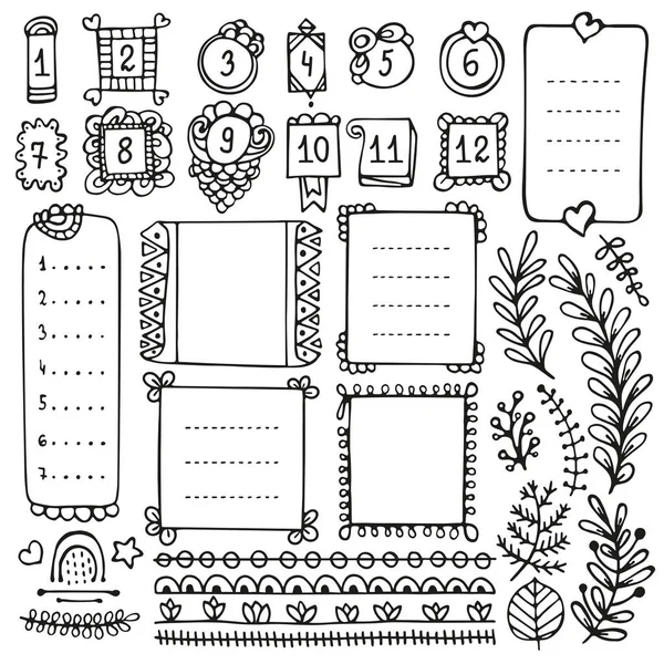 Diario Bala Dibujado Mano Elementos Vectoriales Para Cuaderno Diario Planificador — Archivo Imágenes Vectoriales