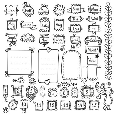 Kurşun günlük el vektör öğeleri için defter, günlüğü ve planlayıcısı çekilmiş. Beyaz arka plan üzerinde izole doodle kare. 