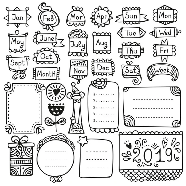 Bullet Journal Hand Drawn Vector Elements Notebook Diary Planner Doodle — Stock Vector