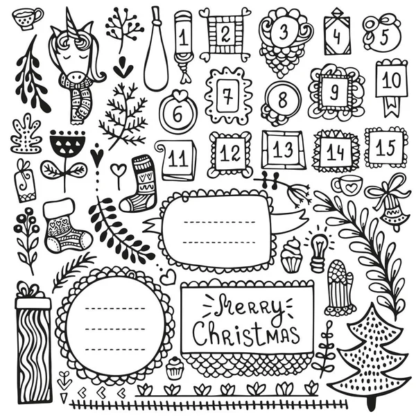 Bullet Journal Christmas New Year Winter Hand Drawn Vector Elements — Stock Vector