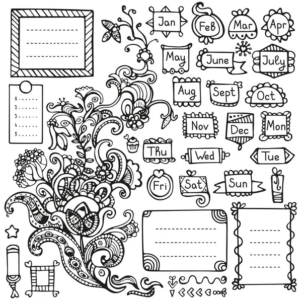 Diario Bala Dibujado Mano Elementos Vectoriales Para Cuaderno Diario Planificador — Archivo Imágenes Vectoriales