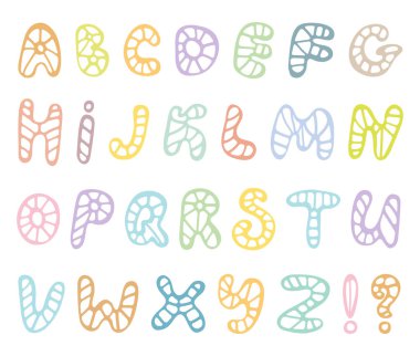 El Beyaz arka plan üzerinde izole abc vektör set çekilmiş. Şirin doodle alfabe. Komik mermi harfler 