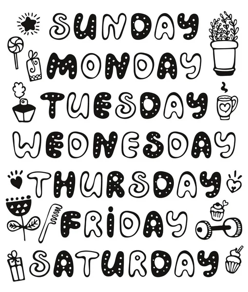 Hand Drawn Vector Weekdays Elements Notebook Diary Calendar Schedule Sticker — Stock Vector