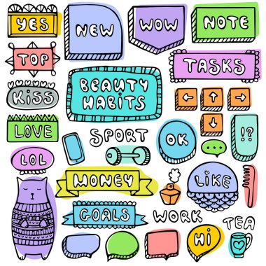 Beyaz arka planda izole edilen Doodle çerçeveleri. 