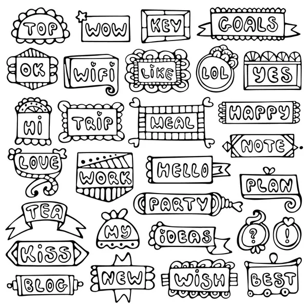 Conjunto de marcos Doodle aislados sobre fondo blanco . — Archivo Imágenes Vectoriales