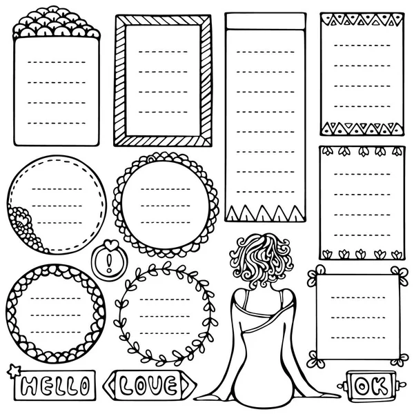 Doodle frames set geïsoleerd op witte achtergrond. — Stockvector