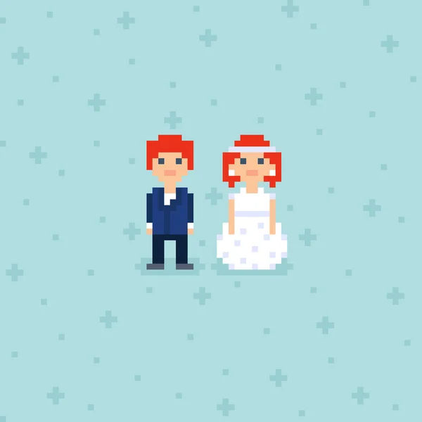 Pixel arte casamento casal personagens — Vetor de Stock