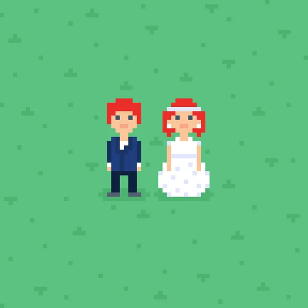 Pixel art wedding couple characters — Stock Vector