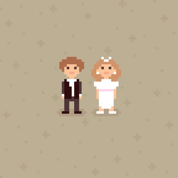 Pixel arte casamento casal personagens — Vetor de Stock