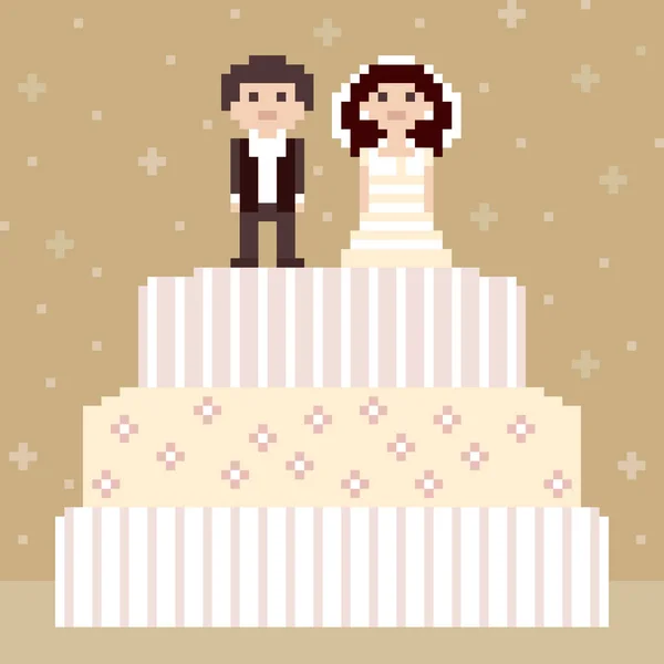 Pixel arte casamento casal personagens — Vetor de Stock