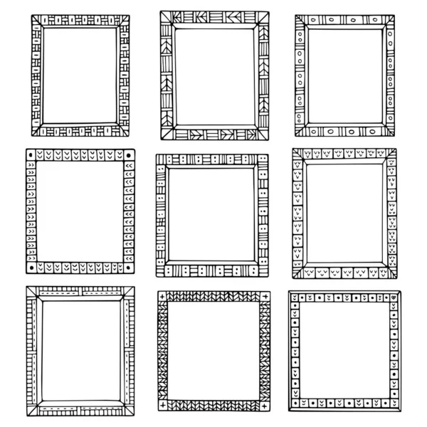 白色背景隔离的一组涂鸦黑色边框. — 图库矢量图片