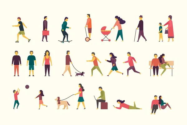 Illustration plate de groupes de personnes en plein air dans le parc le week-end — Image vectorielle