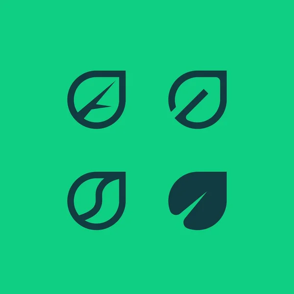 Vektorový obrys a ploché logotypy listí. Eco zelené logo — Stockový vektor