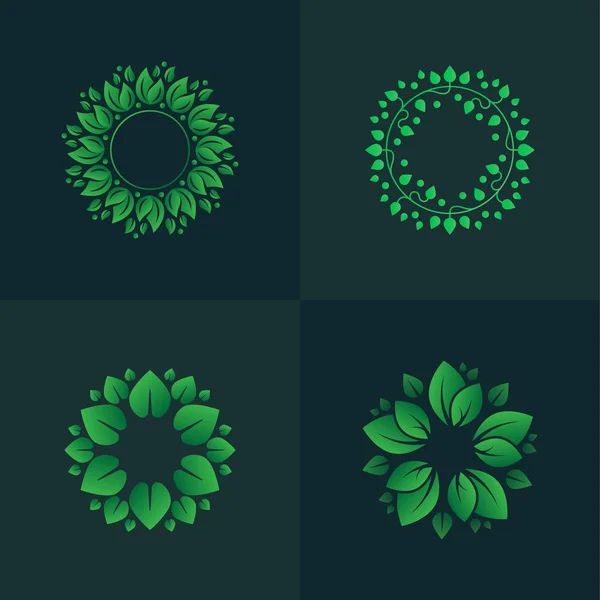 Instellen van de kleurovergang bladeren cirkels. Circulaire floral ornamenten voor logo — Stockvector