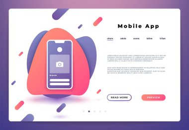 Mobil app açılış sayfası. Web sayfası smartphone giriş, Web sitesinde kullanıcı arabirimi platformu, iş afiş. Vektör çizim backend geliştirme