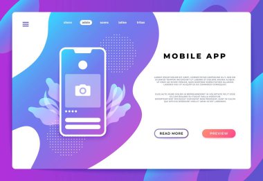 Mobil app açılış sayfası. Web sitesi kullanıcı arabirimi platformu, iş afiş, web sayfası smartphone giriş. Vektör çizim backend geliştirme