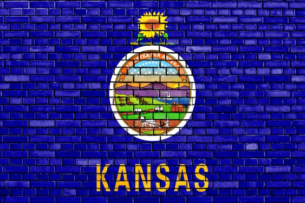 Flaga Kansas Malowane Ścianie Cegły — Zdjęcie stockowe