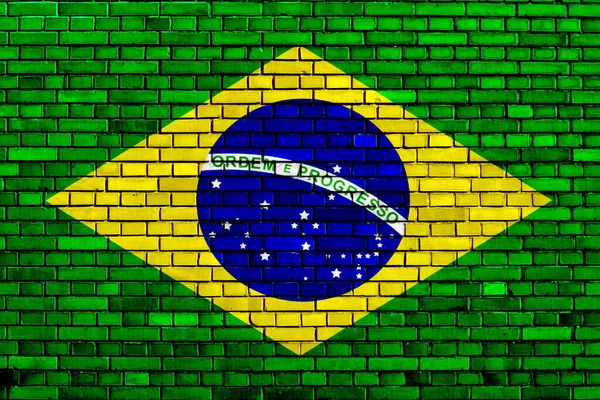 Bandeira Brasil Pintada Parede Tijolos — Fotografia de Stock