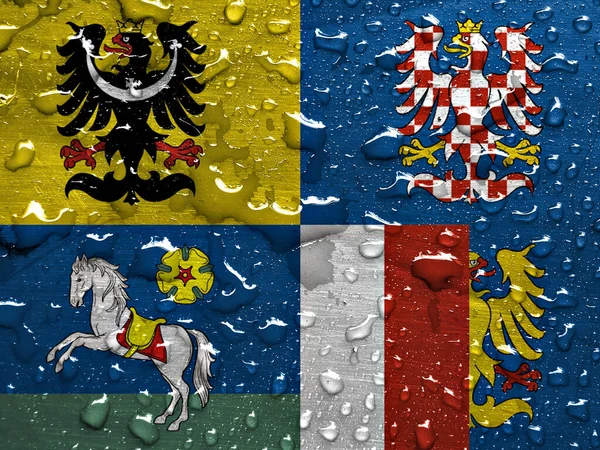 Bandeira Moravian Silesian Region Com Gotas Chuva — Fotografia de Stock
