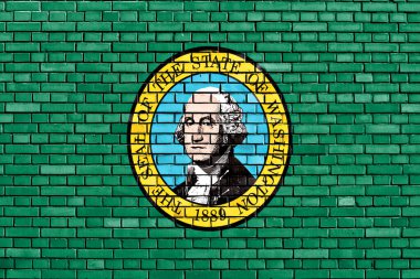 Washington bayrağı tuğla duvara boyanmış.
