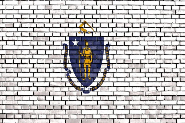 Flagge Von Massachusetts Auf Ziegelwand Gemalt — Stockfoto