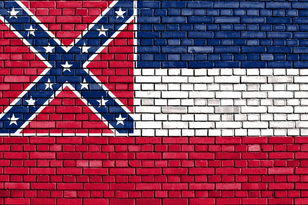 Flagge Von Mississippi Auf Backsteinmauer Gemalt — Stockfoto