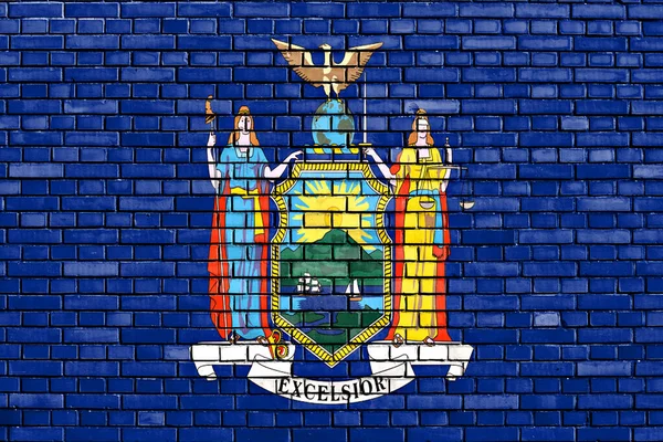 Flaga Nowego Jorku Malowane Ścianie Cegły — Zdjęcie stockowe