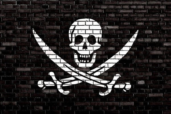 Piratflagga Målad Tegelvägg — Stockfoto