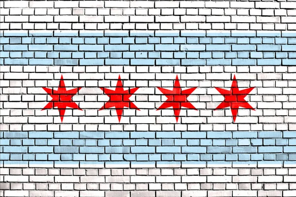 Flag Chicago Painted Brick Wall — Stock Photo, Image