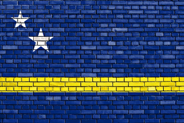 Bandeira Curaçao Pintada Parede Tijolo — Fotografia de Stock