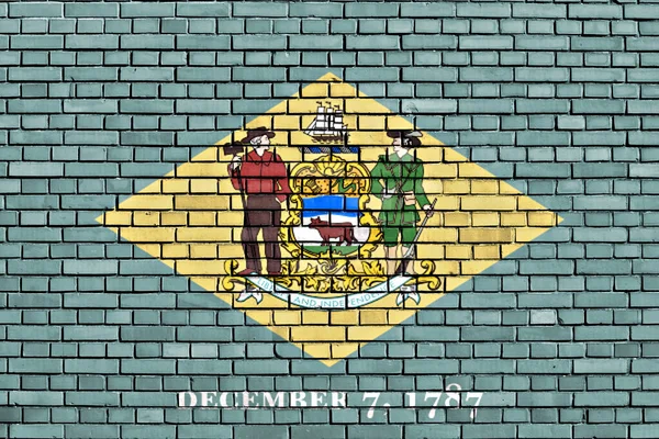Flagge Von Delaware Auf Ziegelwand Gemalt — Stockfoto