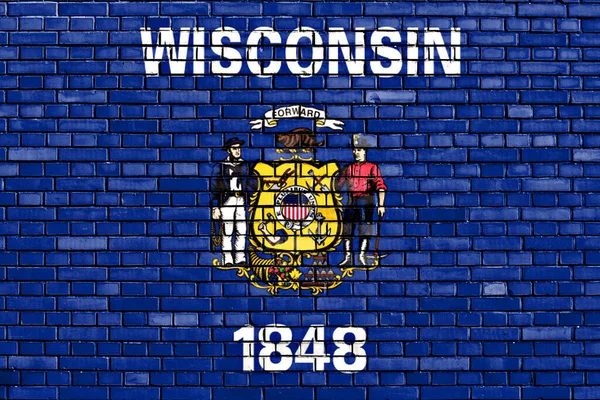 Flaga Wisconsin Malowane Ścianie Cegły — Zdjęcie stockowe