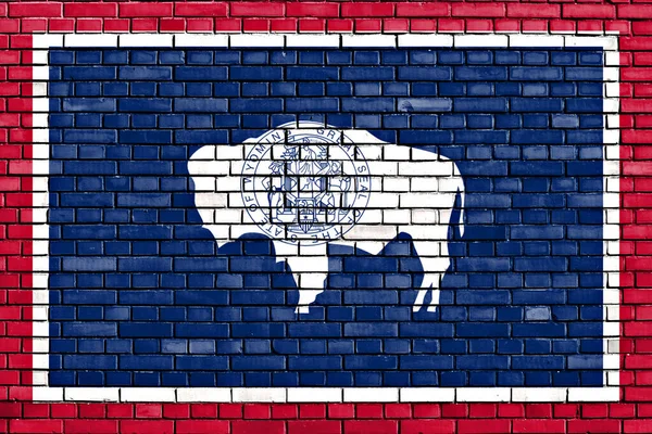 Flaga Wyoming Malowane Ścianie Cegły — Zdjęcie stockowe