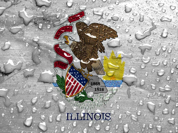 Flaga Illinois Kroplami Deszczu — Zdjęcie stockowe