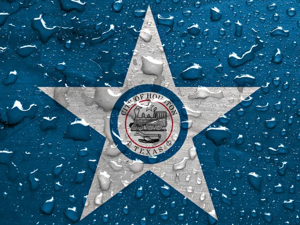 Flag Houston Rain Drops — Stock Photo, Image