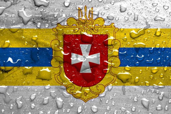 Σημαία Της Περιφέρειας Rivne Σταγόνες Βροχής — Φωτογραφία Αρχείου