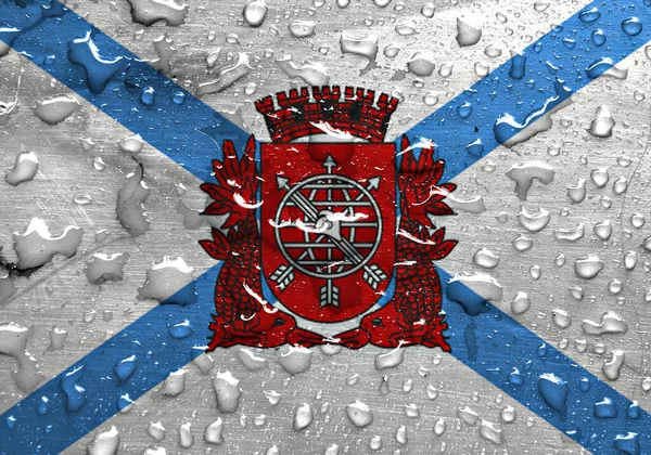 Vlajka Ria Janeira Kapkami Deště — Stock fotografie