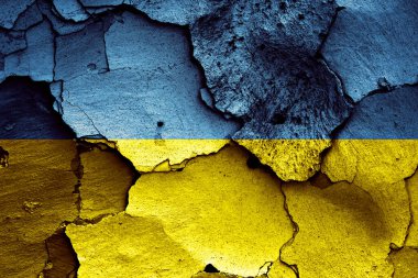 Çatlak duvarda Ukrayna bayrağı